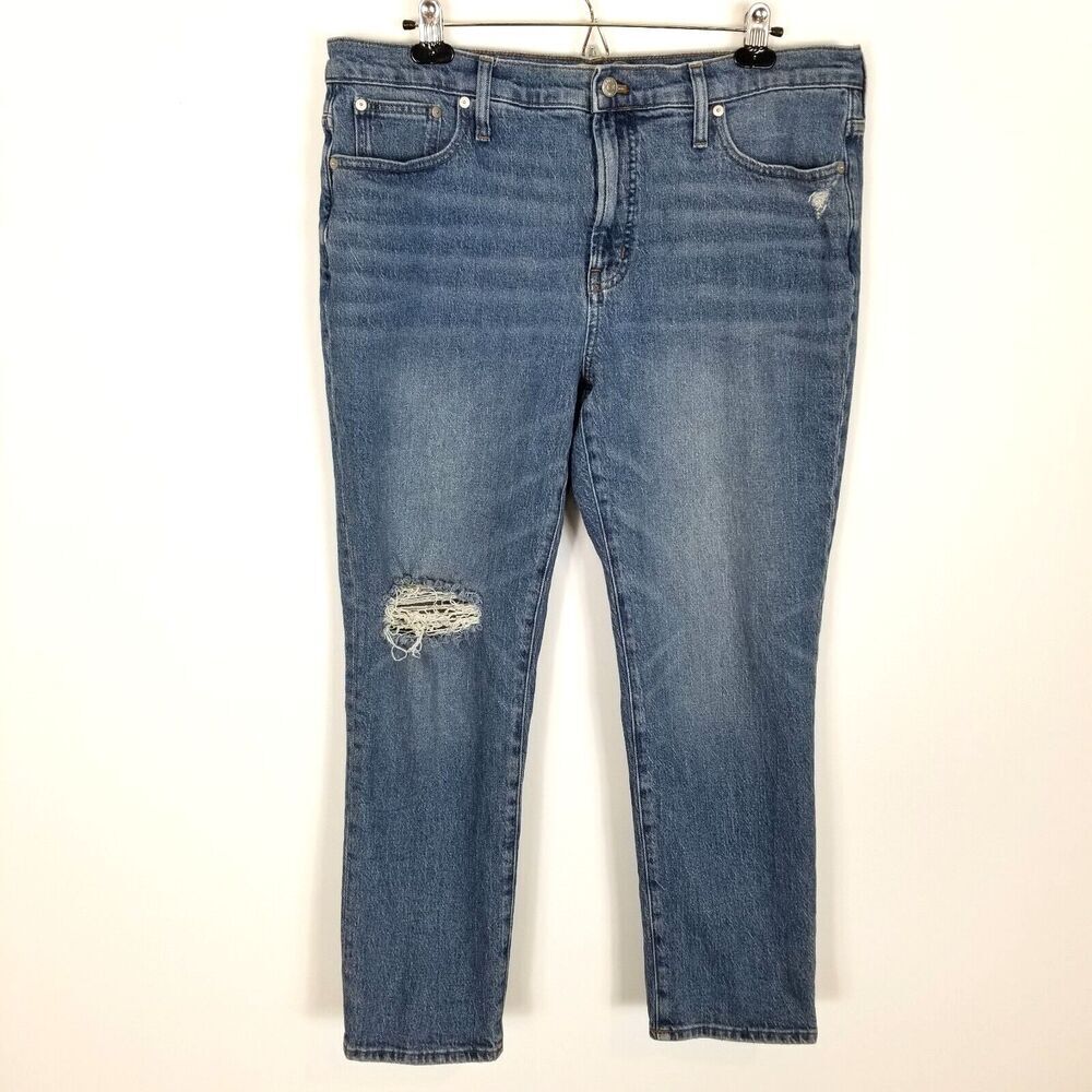 Madewell Women The Perfect Vintage Jeans Sz 32 Blue Denim Mid Rise Distressed